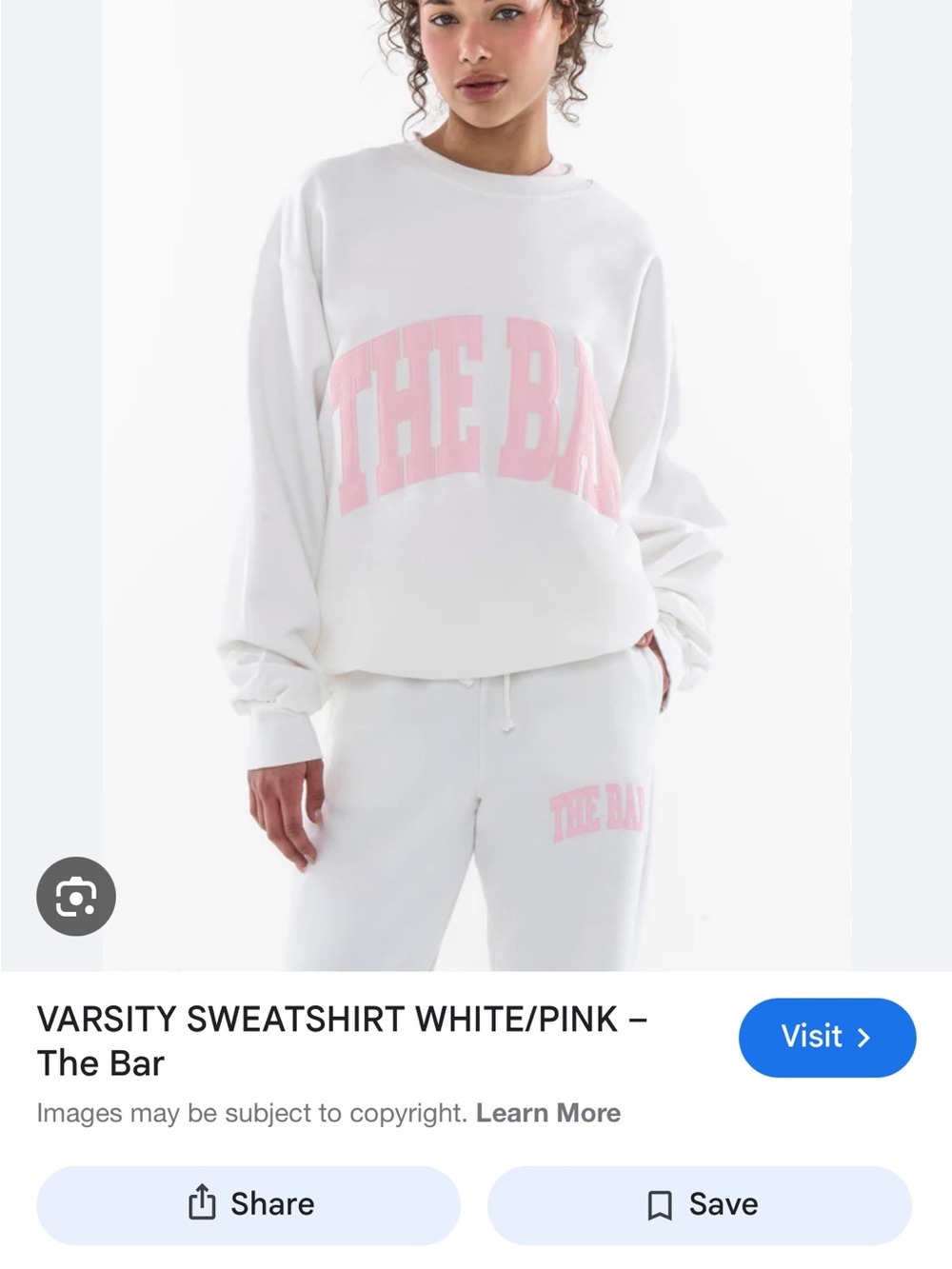 The Bar White Crewneck Sweatshirt with Pink Logo